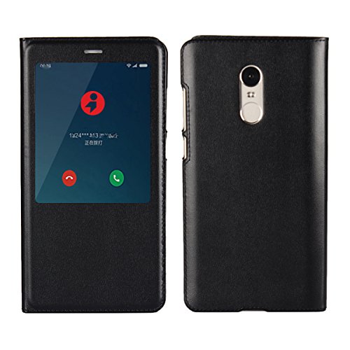 Ambaiyi Flip Funda de Cuero con Ventana Piel con Tape Carcasa para Xiaomi Redmi Note 4X   Negro