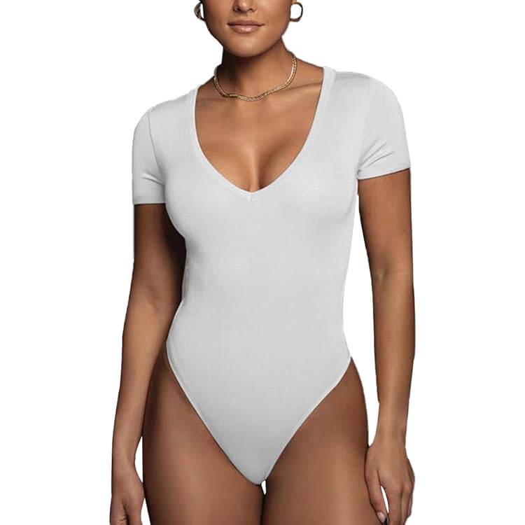 Joyshaper Dames Bodysuit met Korte Mouwen, Mouwloos, Basic T-shirt, Tank Top met V-hals, Sexy Leotard Top, Bodysuit met Drukknopen, Zomer Onderbody, XL