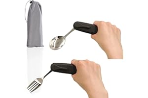 Forzaddik Adaptive Utensils Spoons Forks Set,Open Handle Design Provides Several Positions for Arthritis, Disabled People, Elderly (Black)