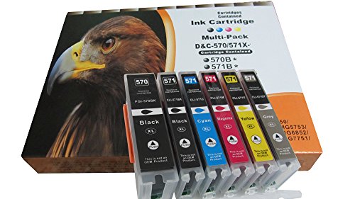 ESMOnline Multipack 6 komp. XL Druckerpatronen für Canon Pixma MG 7700 7750 7751 7752 7753 Ersatz 1 x PGI-570BK 1 x CLI-571BK 1 x CLI-571C 1 x CLI-571M 1 x CLI-571Y 1 x CLI-571GR