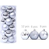24pcs Bolas Decoración de Arból de Navidad, Pelotas Colgante Elegantes de 6CM para Decoración de Puerta Mesa Escaparate de Navidad, Jardín, Patio, Fiesta, Dormitorio, Reunión Familiar, Color Plata