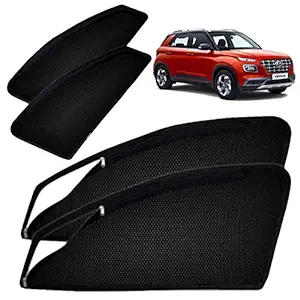 Autofact Magnetic Window Sunshades/Curtains for Hyundai Venue [Set of 4pc - Front 2pc with Zipper ; Rear 2pc Without Zipper] (Black)