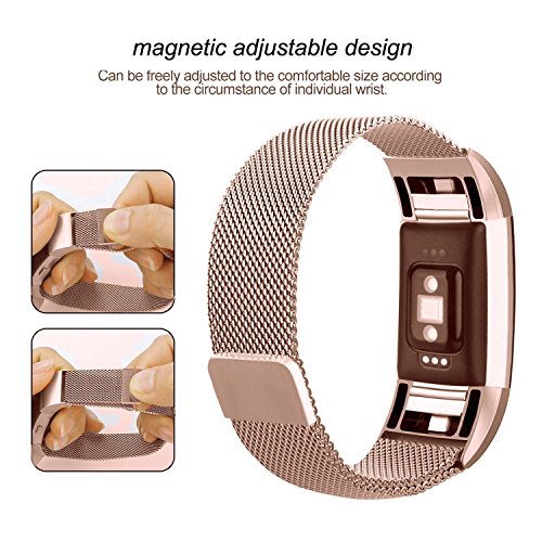 Fitbit Charge 2 HR Armband,Milanese Schlaufe Edelstahl Armband Smart Watch Armbänder Replacement Handgelenk Band Wrist Strap Watchband Fitness Ersatzarmband mit einzigartiger Magnetverriegelung für Fitbit Charge 2/ Fitbit HR Ersatzarmbänder,Größe - 3