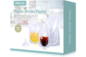 AIEVE Bolsa de licor reutilizable Bolsa de bebida ocultable Frascos de plástico para beber con boquilla y Bebida pequeña Embudo de matraz,250 ml,420 ml,500 ml para Sneak Booze,Licor,Ron,Agua,Cruceros,12 Pcs
