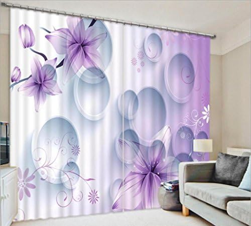 GFYWZ Curtains 3D Purple Flower Circle The stereo Three dimensions Visual effect Digital printing Blackout Noise Reduction Drape Window Drapes Panels for Bedroom , wide 3.2x high 2.7