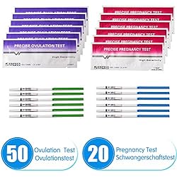 50 x Tests d'Ovulation en Bandelette (20mIU/ml) + 20 x Tests Précoces de Grossesse Bandelettes (20mIU/ml)