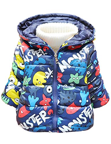 KKia Baby Boys Girls Cartoon Printed Hooded Outerwear Warm Jacket Coat
