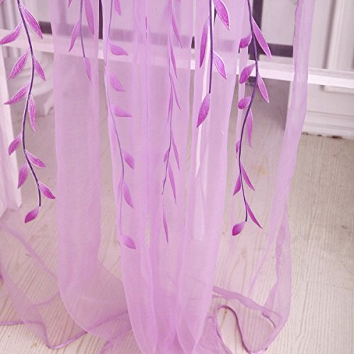Generic Weidenzweige Pflanze Muster , Transparente Voile Vorhänge Vorhang Volant für Fenster Hochzeit im Sommer Dekoration – Lila, 200 x 100cm - 8