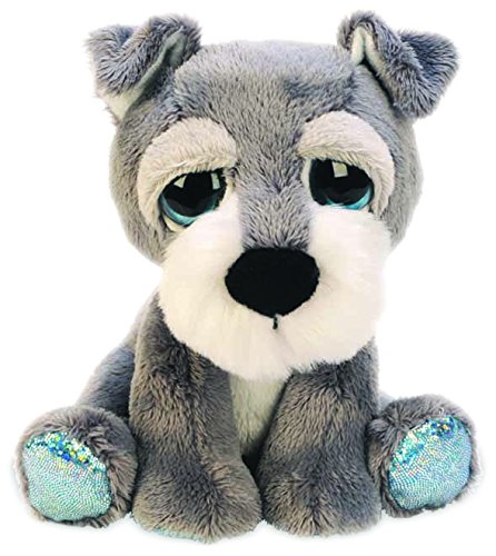 Suki Gifts Lil Peepers Fun Skyler Schnauzer Dog Plush Toy with Blue Sparkle Accents (Small, White/Grey)