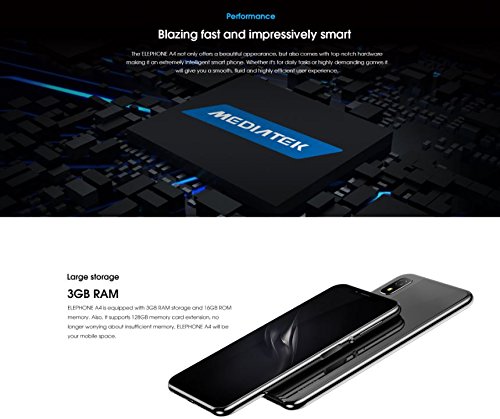 ELEPHONE A4 - 5,85 Zoll HD + (19: 9 Notch-Bildschirm) Android 8.1 4G Smartphone, MT6739 Quad-Core 1,5 GHz 3 GB + 16 GB, 5MP + 13MP Dual-Kamera, 3000mAh Akku - Gold