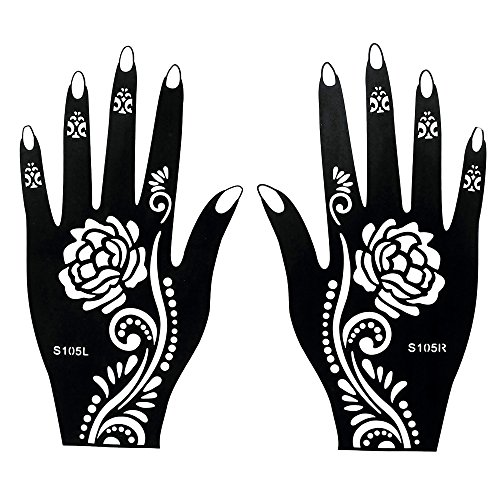 Mehndi Stencil Tattoo Stencil Henna Designs 2 pieces for Left and Right Hand - single use S105 for Henna, Glitter, Air Brush Tattoo