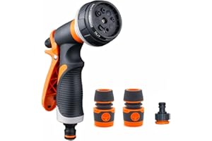 LSRVNM Pistolet d'arrosage, Pulvérisateur de Jardin, 8 Modes d'Arrosage Pistolet avec Tuyau de 1/2'', Pistolet Arrosage Haute Pression pour Jardin, Lavage de Voiture, Douches des Animaux