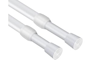Feligio 2 Stück Gardinenstange Ohne Bohren, Weiß Gardinenstange Ausziehbar, Teleskopstange Vorhang als Duschstange, Kleiderstange, Duschvorhangstange, Klemmstange (83-150cm)