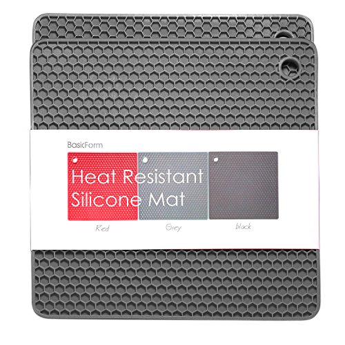 BasicForm Silikon hitzebeständiger Untersetzer, hitzebeständig, multifunktional, Wabenmuster(2 Stück) (Grau)