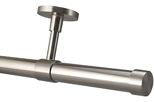 YHO Bay Window Curtain Pole Ceiling Fix 4m Brushed Chrome 28mm For Eyelet & Pencil Pleat Curtains (3m, Riga Finial Without Rings)