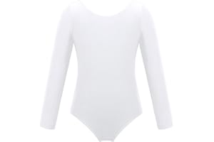 IEFIEL Justaucorps de Danse Classique Col Rond Extensible Ballet T Shirt Justaucorps Gymnastique Manches Longues Pour Enfant Fille 2-16 Ans