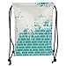 Produktbild Drawstring Backpacks Bags,Turquoise,Plastered Brick Wall Aged Masonry Vintage Construction Stylized Modern Art Print,Blue White Soft Satin,5 Liter Capacity,Adjustable String Closur