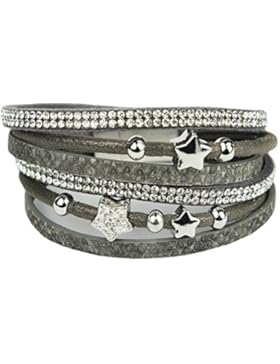 Mevina Damen Strass Armband Wickelarmband Glitzer Stern Magnetverschluss Shamballa Sternarmband
