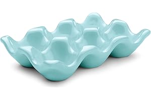 Flexzion Portauova in ceramica per frigorifero, vassoio per 6 uova, mezza dozzina, contenitore in porcellana, organizer decorativo, piatto da portata per frigorifero, piano di lavoro, cucina, colore
