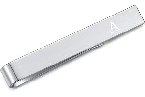 HONEY BEAR Mens Initial Alphabet Letter Tie Clip Bar - for Skinny Narrow Size Tie, Stainless Steel for Business Wedding Gift,4cm,Brushed Silver,A - Z