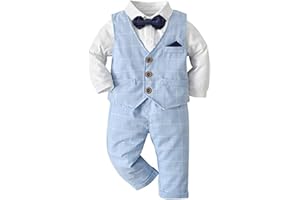 Volunboy Ensemble Costume Bébé Garçon Gentilhomme, Costumes Mariage Gilet Chemise Pantalon avec Noeud Papillon
