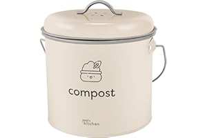 Joeji's Kitchen Compost Bin - Kitchen Food Caddy & Waste Bin, Galvanised Steel - Odor-Free, Compact Design - 3.5L, Cream