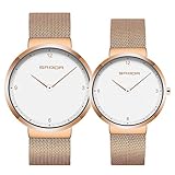 JUZIWEI Paaruhr Herrenuhr und Damenuhr Jahrestag, Armbanduhr Zum Valentinstag minimalistisch Mesh Edelstahl (2er-Set),CoupleF