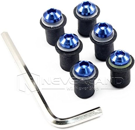 Aridox(TM) 6X Universal Motorcycle Windscreen Windshield Bolts Screw Fastener Nut For Yamaha FZS 1000 fit M5 Bolt Blue C10