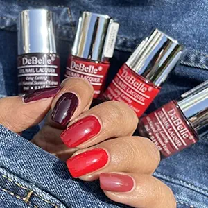 DeBelle Gel Nail Lacquers Combo set of 4 - Cranberry Tart Skittles (Glamorous Garnet, Moulin Rouge, French Affair ,Scarlet Ruby), 8ml each Gift for girls