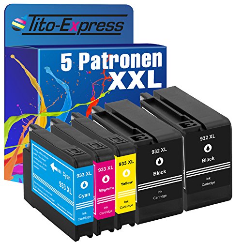 PlatinumSerie® 5x Druckerpatrone XXL kompatibel für HP 932 XL und 933 XL Black Cyan Magenta Yellow mit Chip HP Officejet 6600 E-ALL-IN-ONE 6700 Premium 7110 7110 E All-In-One