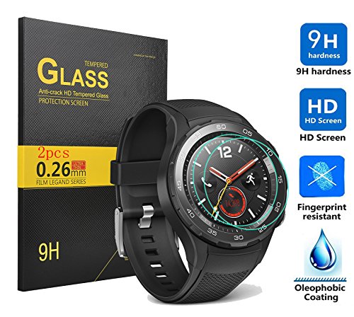 Huawei Watch 2 Schutzfolie,KuGi Huawei Watch 2 panzerglas folie - [2 pack]High Quality 9H Härte HD gehärtetem Glas-Schirm-Schutz für Huawei Watch 2 smartwatch.