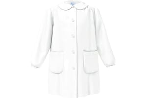 siggi Grembiule Scuola Happy School Asilo Bambina Colore Bianco Senza Ricamo Personalizzabile Abbottonatura Centrale con Bottoni, Colletto Bianco.
