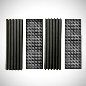 WAVE ACOUSTICA Professional Soundproofing 2.PYRAMID X 2.WEDGE acoustic foam sheet (1Ft x 3Ft x 2inch). Wide coverage acoustic foam sheet Set of 4 (Matt black) (W.P.4.B)