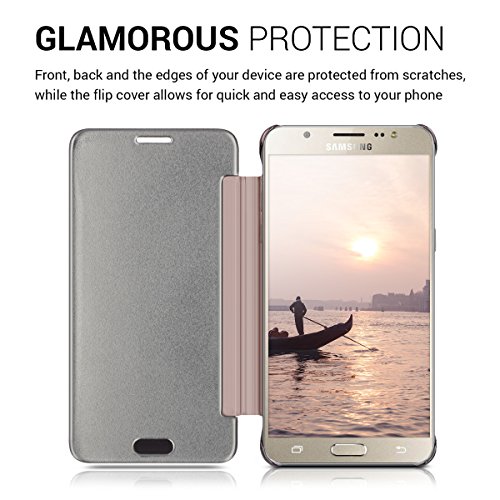 kwmobile Funda para Samsung Galaxy J5  2016  DUOS Case Espejo Estilo Libro - Carcasa con   ptica de Aluminio - Cover Plegable en Oro Rosa Reflectante