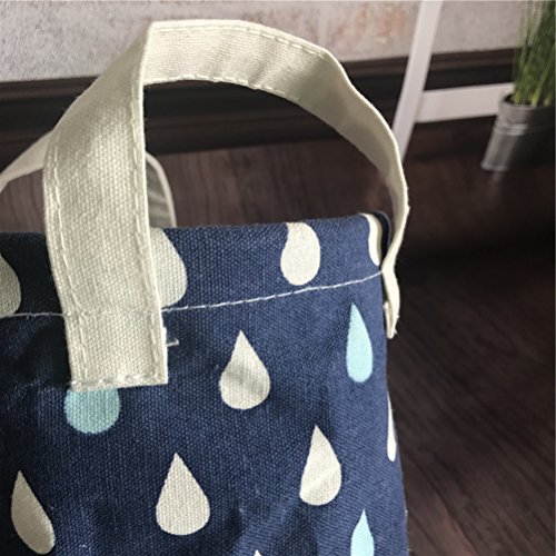 Inwagui Baumwolle 2-er Set Aufbewahrungskörbe Runde Spielzeugkiste Wasserdicht Aufbewahrungskiste für Schreibwaren Kosmetik Organisation – Regentropfen - 5