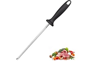 AUCANNIO Professional 8-Inch Carbon Knife Sharpener – Knife Sharpening Steel with Non-Slip Handle & Hanging Hole – Ideal for Kitchen Knives, Chef Knives & Japanese Knives – Knife Maintenance Tool