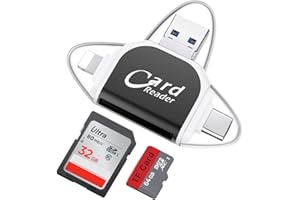 LUCKKY Multi-Port 4 in1 Universal SD TF Card Reader, SD/Micro SD Card Reader, Micro USB SD Card Adapter, USB 3.0 External Memory Card Readers, Micro SD Card Camera Memory Card Reader (Black)