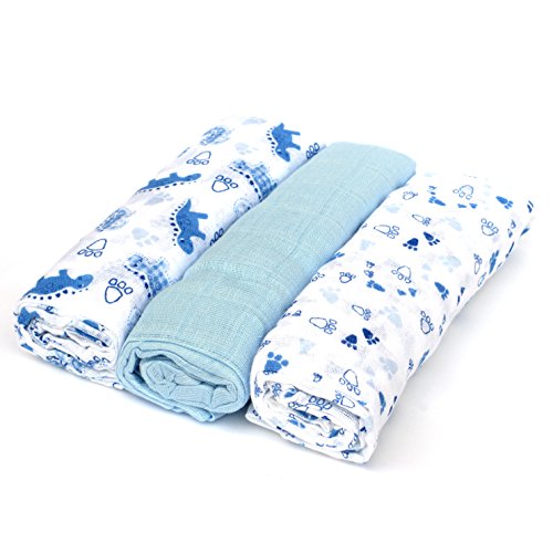 Giant Blue Muslins with Dinosaur Print