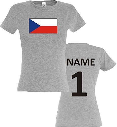 Lady T-Shirt Tschechien Czech Republic Ländershirt mit Wunschnamen und Nummer, Farbe sportsgrey, Größe L