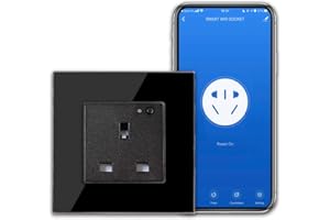 CNBINGO WiFi Single Socket, Smart Switched Socket with Indicator,Smart Life App Control,Timer,Wall Power Socket Work with Alexa, Google Assistant,Black Glass Panel,Outlet AC 13Amp 240V