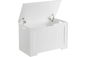 ‎VASAGLE VASAGLE Schuhbank, Sitzbank mit Stauraum, Sitztruhe, 2 Sicherheitsscharniere, Aufbewahrungsschrank, Landhausstil, 40 x 76 x 48 cm, für Flur, Schlafzimmer, Wohnzimmer, wolkenweiß LHS11WT