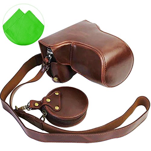 First2savvv XJD-GX80-HH10G11 Premium Qualität braun Ganzkörper- präzise Passform PU-Leder Kameratasche Fall Tasche Cover für Panasonic Lumic DMC-GX80 mit Reinigungstuch