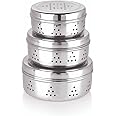 NATULIX Stainless Steel Hole Dabba with Air Ventilation, Food Storage Containers, Puri, Dhaniya, Sprout Maker, Dryfruits, Chocolates, Set of 3 - Silver