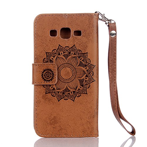 Für Samsung Galaxy Grand Prime Hülle Braun,Cozy Hut Datura Blumen Flip Case Wallet Cover mit Strap Tasche PU Leder Handytasche Lanyard Handyhülle Schutz Hüllen im Bookstyle Ledertasche mit Stand Funktion Kartenfächer Magnetverschluss Magnet Etui Schale Schutzhüllen für Samsung Galaxy Grand Prime SM-G530 G531F 5,0 Zoll – braun - 2