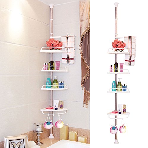 Top Home Solutions® 100 cm-320 cm 4 Ebenen verstellbar Edelstahl Dusche Ecke Badezimmer Teleskop Regal Rack Caddy – Heavy Duty, einfache Montage, kein Bohren erforderlich