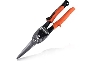 LEONTOOL 12" Tin Snips for Cutting Metal Sheet Long Cut Aviation Snips with Safety Latch and Non-Slip Handle, Heavy Duty Metal Shears Metal Cutters Metal Snips Metal Cutting Tools, Cr-Mo Steel Blade