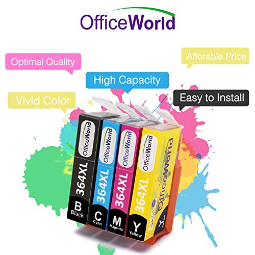 OfficeWorld Kompatible Patronen Ersatz für 364XL Patronen 4 Farbe Hohe Kapazität Kompatibel mit Photosmart 5510 5511 5512 5514 5515 5520 5522 5524 6510 6520 6512 6515 7510 7520 7515 B8550 B8558 B110c B010a C5370 C5383 C5388 C6324 C6380 D5460 D7560 C310a C410a B209a B210a HP Deskjet 3070A (1 Schwarz, 1 Cyan, 1 Magenta, 1 Gelb) - 4