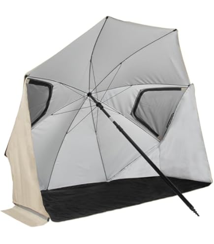 Homecall Sonnenschirm Strand & Strandmuschel 2 in 1 Strandschirm Umschaltbar 270cm Sonnenschirm Groß mit Fenster - Windschutz Strand, Regendicht, UV50 Sonnenschutz für 2-3 Personen (Grün
