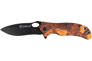 iFIELD Navaja Deportiva Basic EL29032, Mango de Aluminio Color Naranja con impresión 3D, Hoja Negra de 9,5cm, Clip portacinturón, Herramienta de Camping para Pesca, Caza, Actividad Deportiva