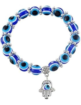 cameleon-shop Armband tibetischen ausziehbar Perle?Kunststoff Amulett Falsche Auge 8mm?Hand der Fatima?...